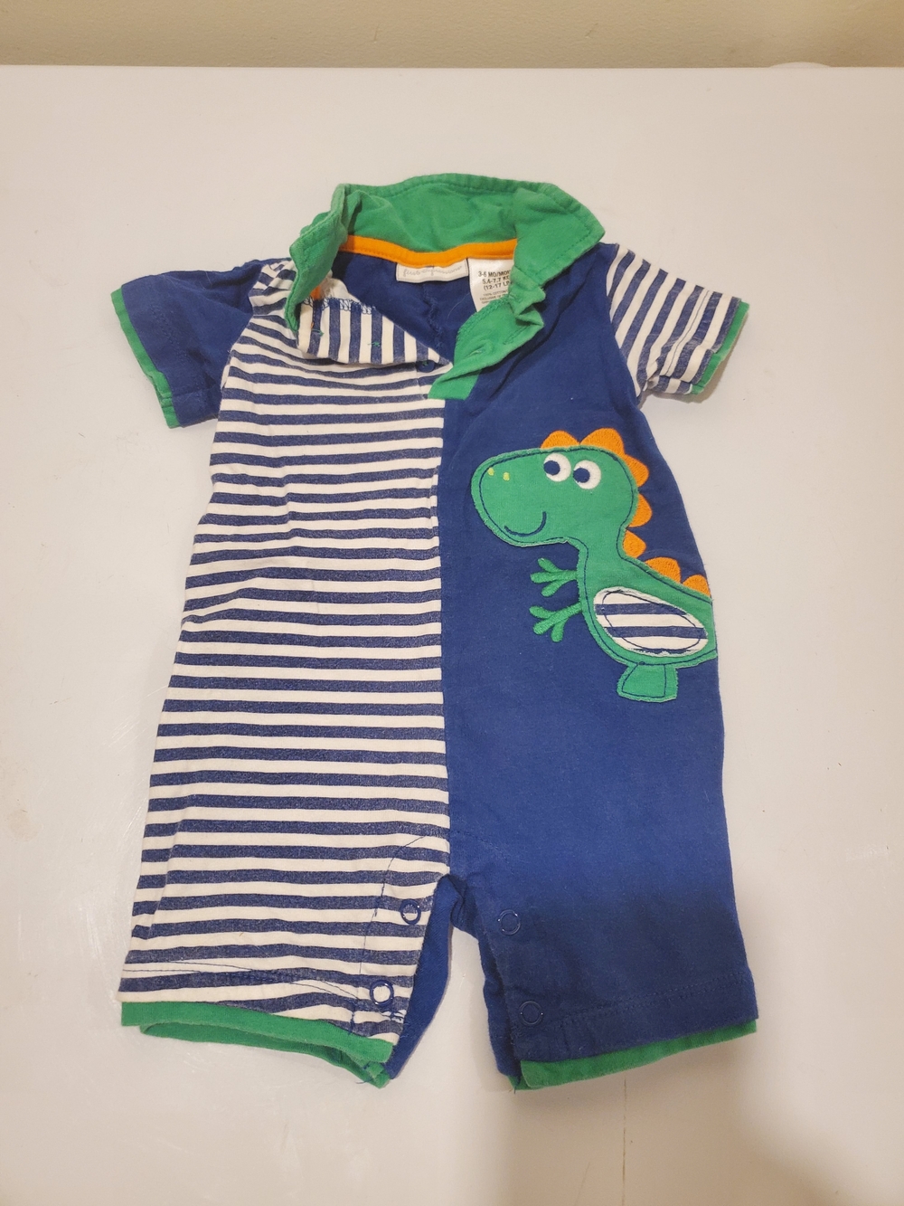 First Impressions 3-6 Month Blue, Green & White Dino Romper